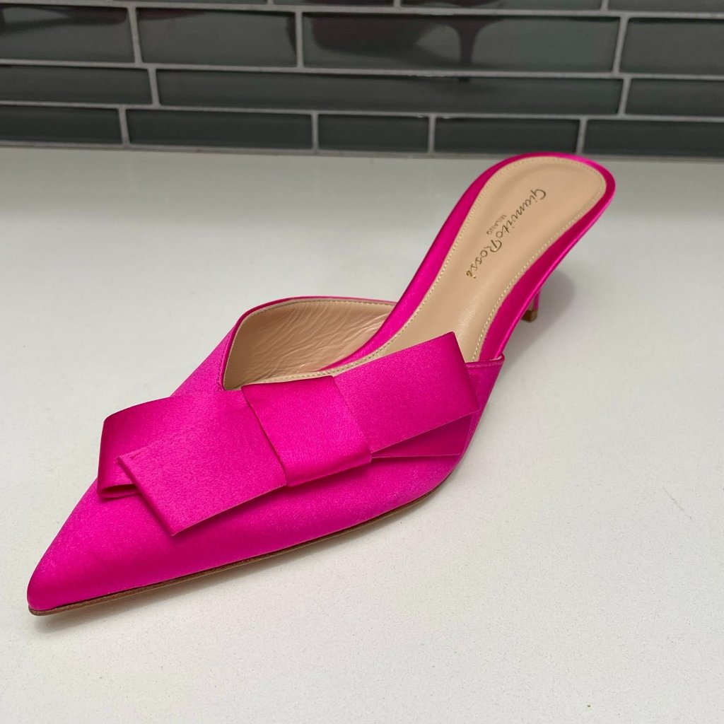 Gianvito Rossi Hot Pink "Kyoto" 55 Satin Bow Slip On Point-Toe Box Mules - Us 9